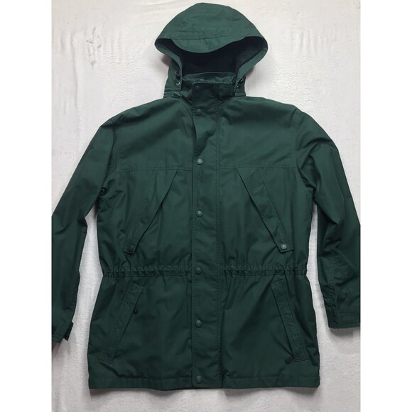 Vintage EDDIE BAUER Parka Men L Kelly Green Wool Blend Lining Hood Full Zip